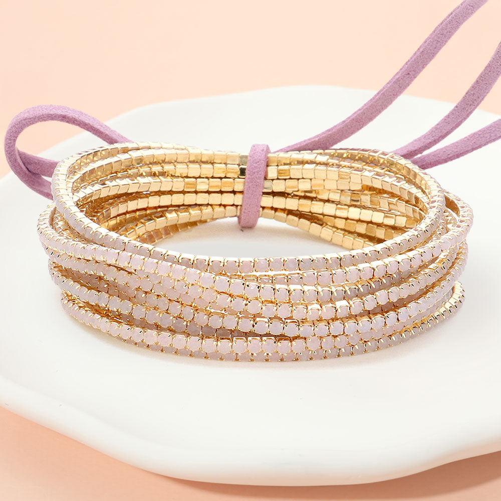 Madeline Love Gold, Pink Ribbon Colorful Rhinestone Layered Stretch Bracelets