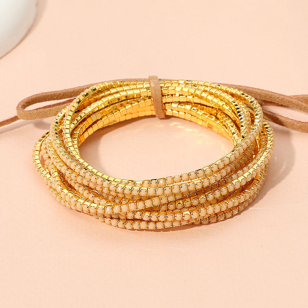 Madeline Love Gold Ribbon Colorful Rhinestone Layered Stretch Bracelets