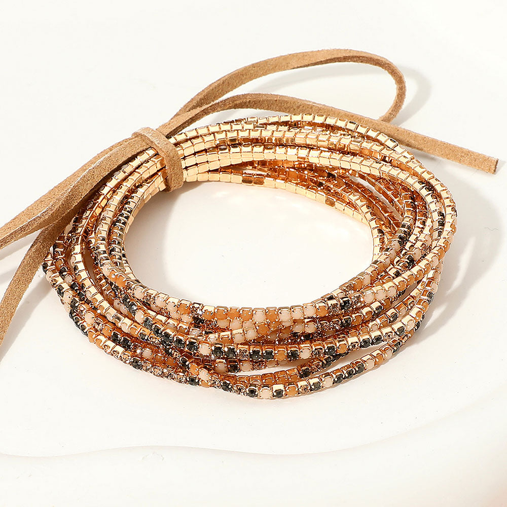 Madeline Love Gold Ribbon Colorful Rhinestone Layered Stretch Bracelets