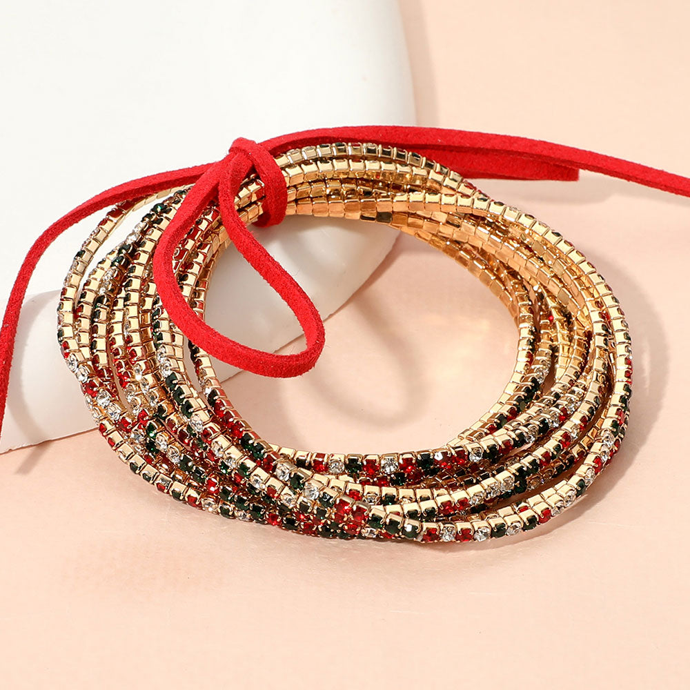 Madeline Love Gold Ribbon Colorful Rhinestone Layered Stretch Bracelets
