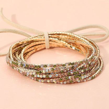 Madeline Love Gold, Multi Ribbon Colorful Rhinestone Layered Stretch Bracelets