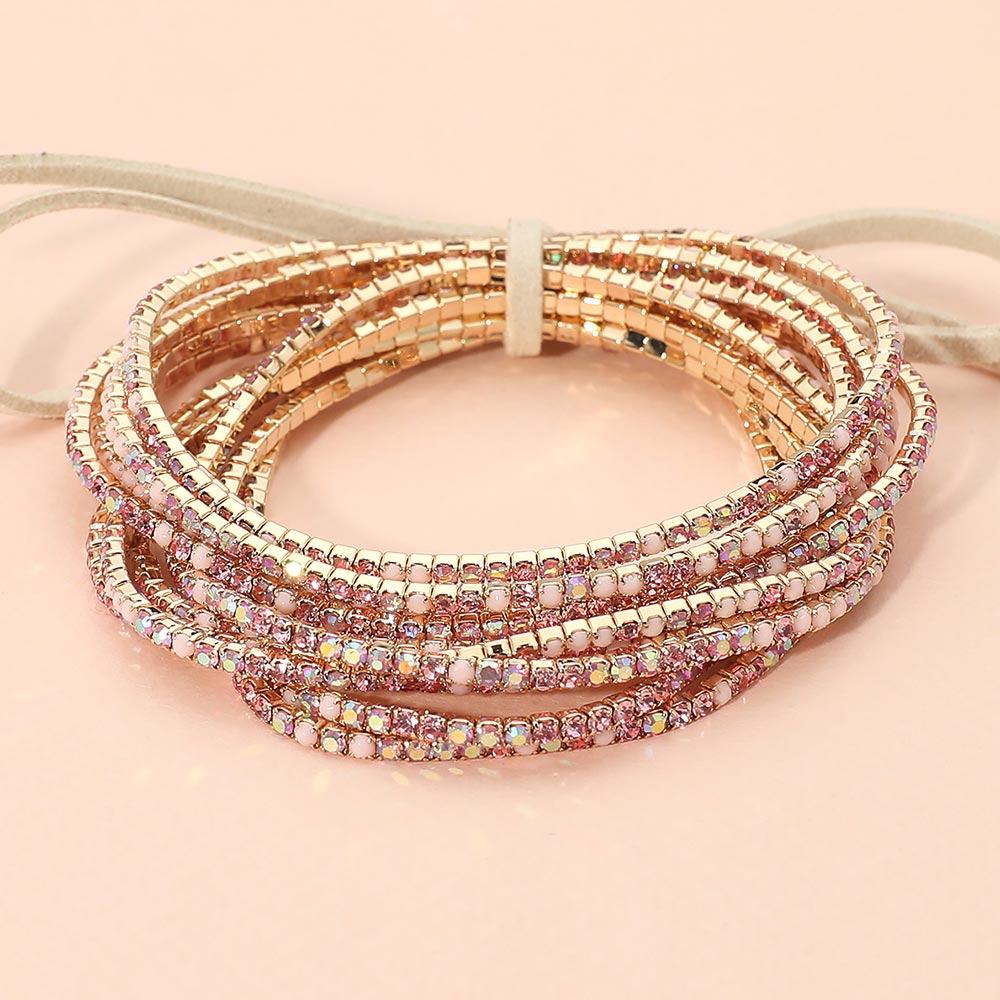 Madeline Love Gold, Opal, Pink Ribbon Colorful Rhinestone Layered Stretch Bracelets