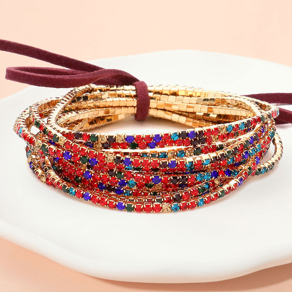 Madeline Love Multi Ribbon Colorful Rhinestone Layered Stretch Bracelets