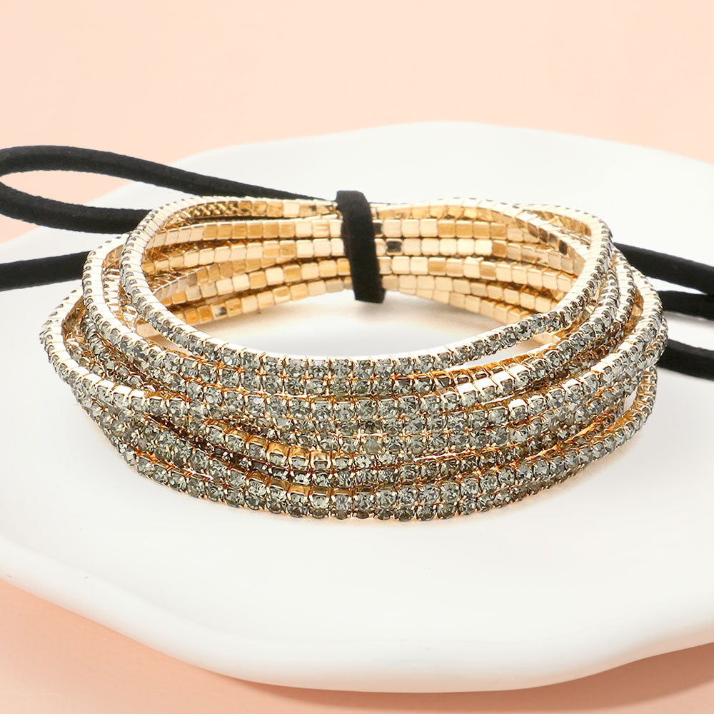 Madeline Love Black Diamond Ribbon Colorful Rhinestone Layered Stretch Bracelets