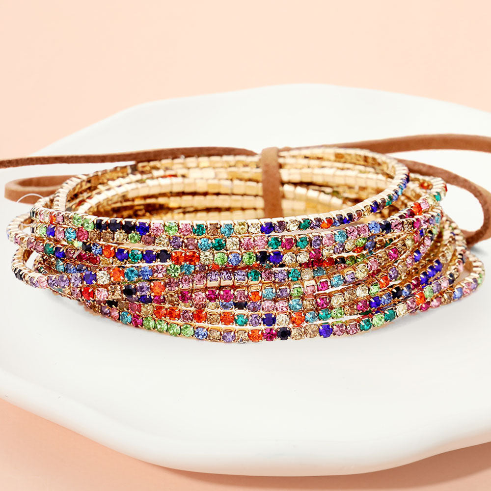 Madeline Love Multi Ribbon Colorful Rhinestone Layered Stretch Bracelets