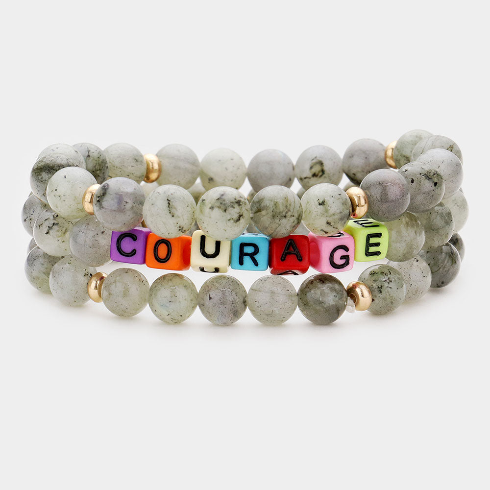 Madeline Love Gray 3PCS - Semi Precious Layered Stretch Bracelets