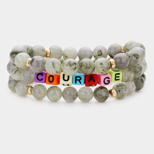 Madeline Love Gray 3PCS - Semi Precious Layered Stretch Bracelets