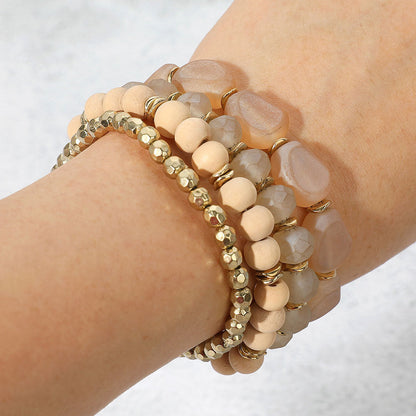 Madeline Love Neutral 4PCS - Wood Ball Multi Beaded Stretch Bracelets