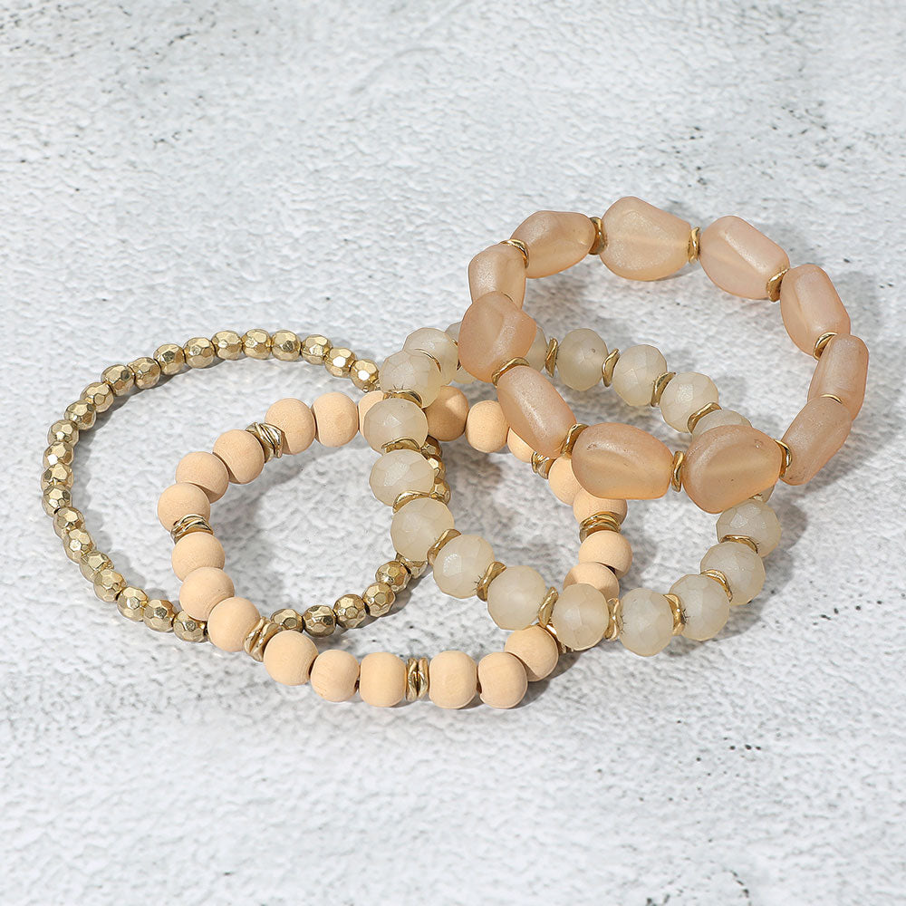 Madeline Love Neutral 4PCS - Wood Ball Multi Beaded Stretch Bracelets - extra