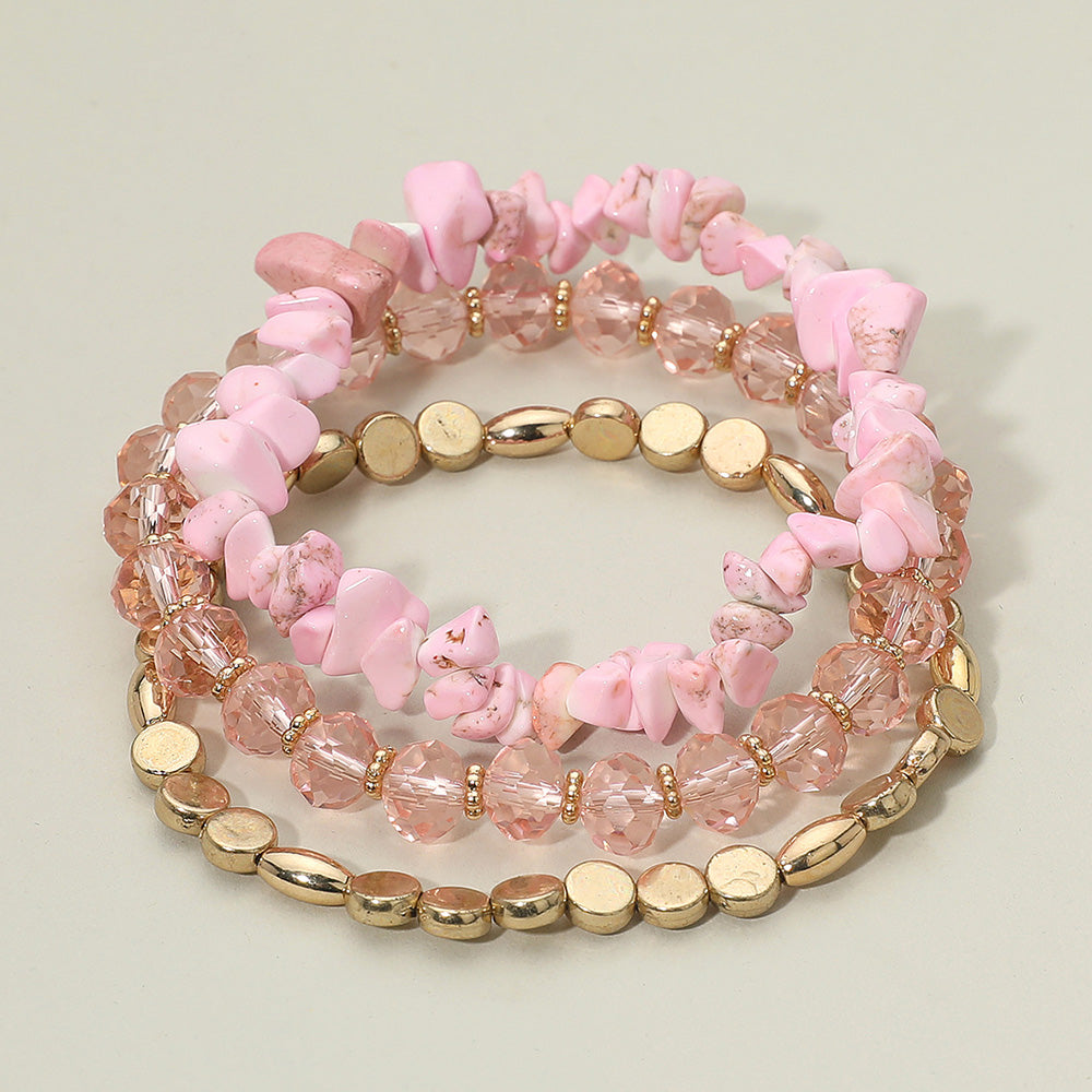 Madeline Love Pink 3PCS - Natural Stone Faceted Beaded Stretch Bracelets