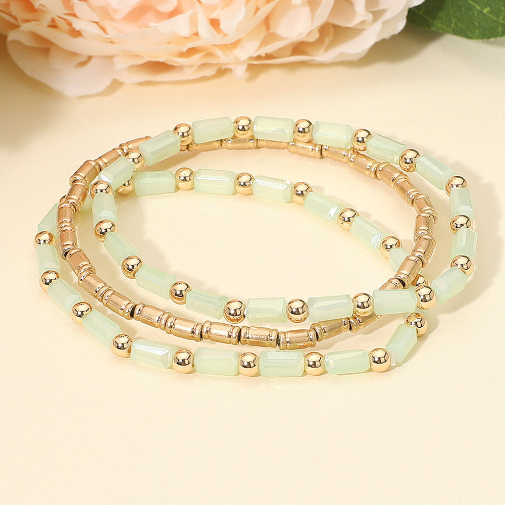 Madeline Love Mint 3PCS - Faceted Tube Beaded Stretch Multi Layered Bracelets