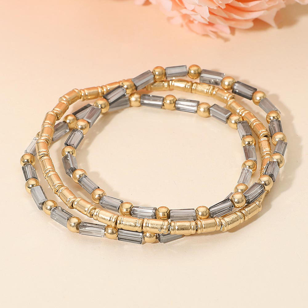 Madeline Love Black Diamond 3PCS - Faceted Tube Beaded Stretch Multi Layered Bracelets