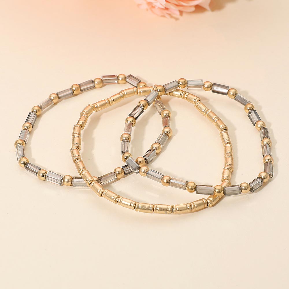 Madeline Love Black Diamond 3PCS - Faceted Tube Beaded Stretch Multi Layered Bracelets - desc