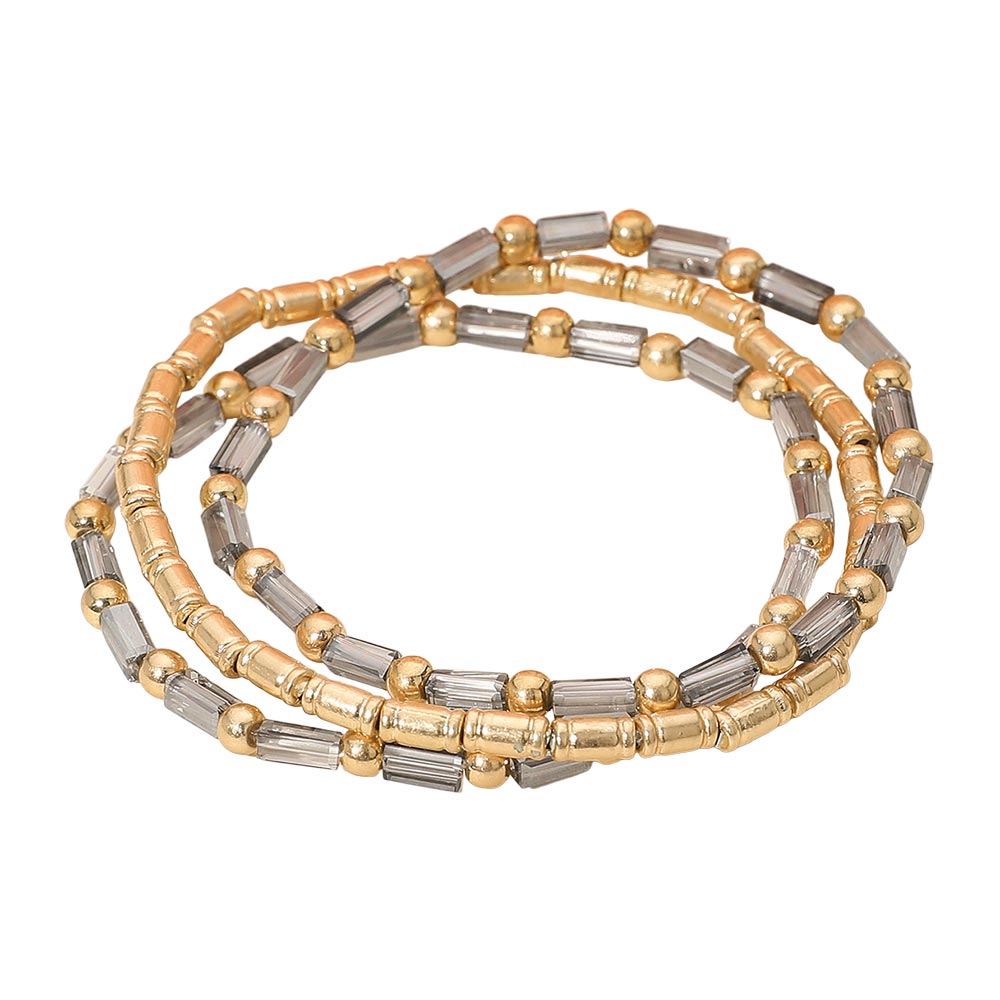 Madeline Love Black Diamond 3PCS - Faceted Tube Beaded Stretch Multi Layered Bracelets - extra