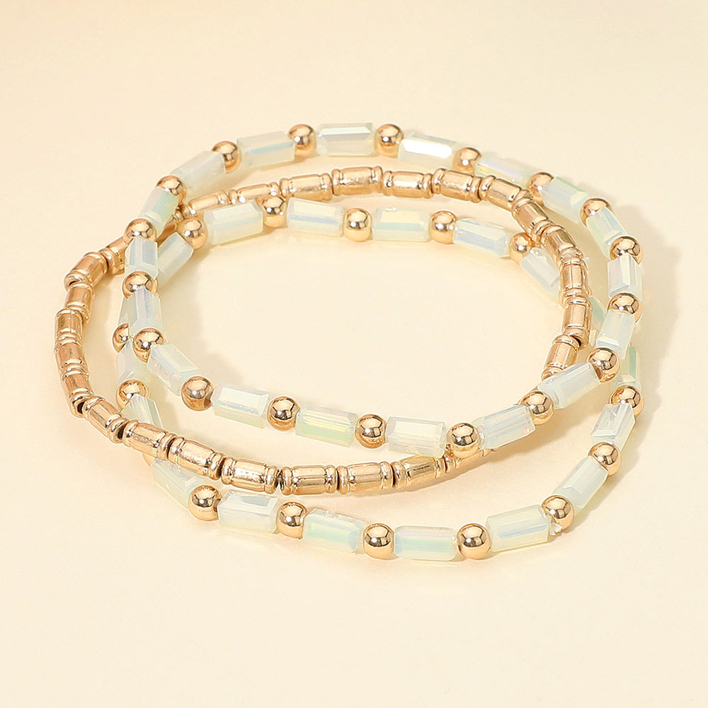 Madeline Love Cream 3PCS - Faceted Tube Beaded Stretch Multi Layered Bracelets