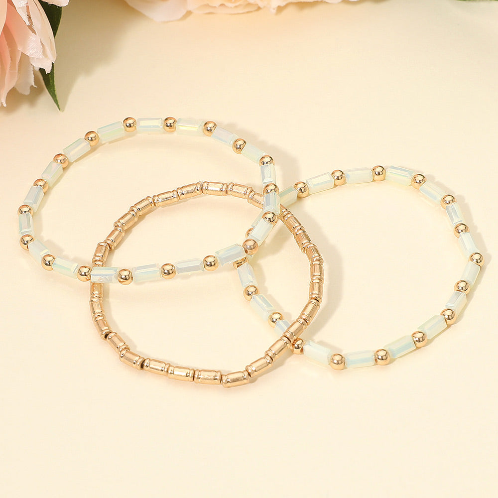 Madeline Love Cream 3PCS - Faceted Tube Beaded Stretch Multi Layered Bracelets - extra