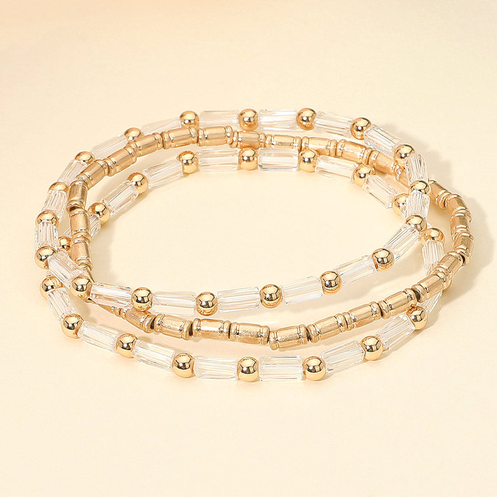 Madeline Love Clear 3PCS - Faceted Tube Beaded Stretch Multi Layered Bracelets