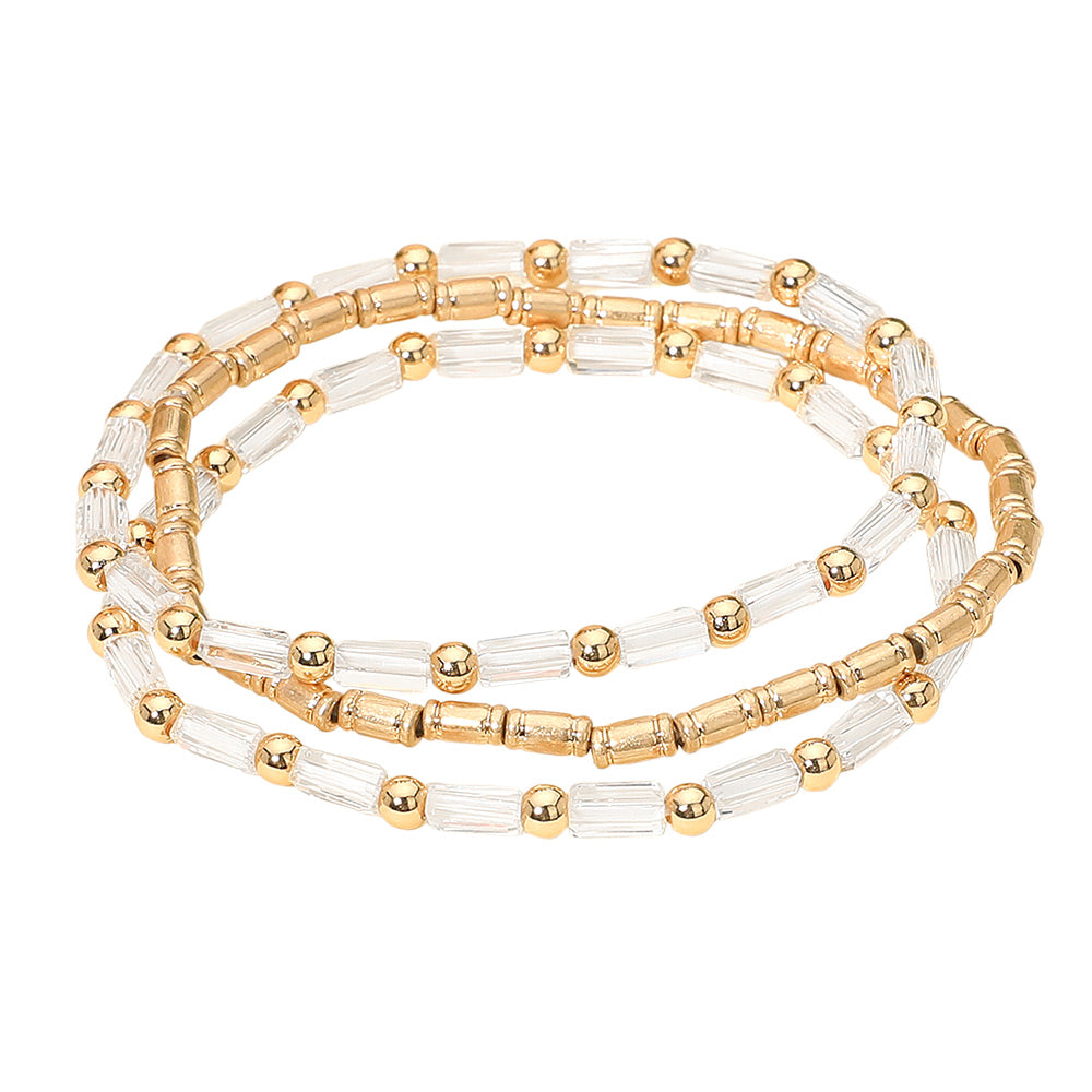 Madeline Love Clear 3PCS - Faceted Tube Beaded Stretch Multi Layered Bracelets - desc