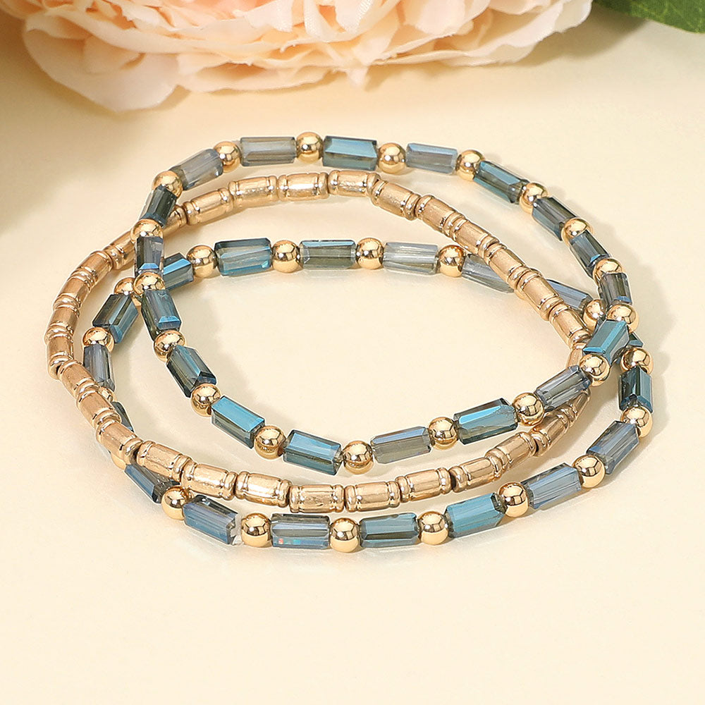Madeline Love Blue, Hematite 3PCS - Faceted Tube Beaded Stretch Multi Layered Bracelets