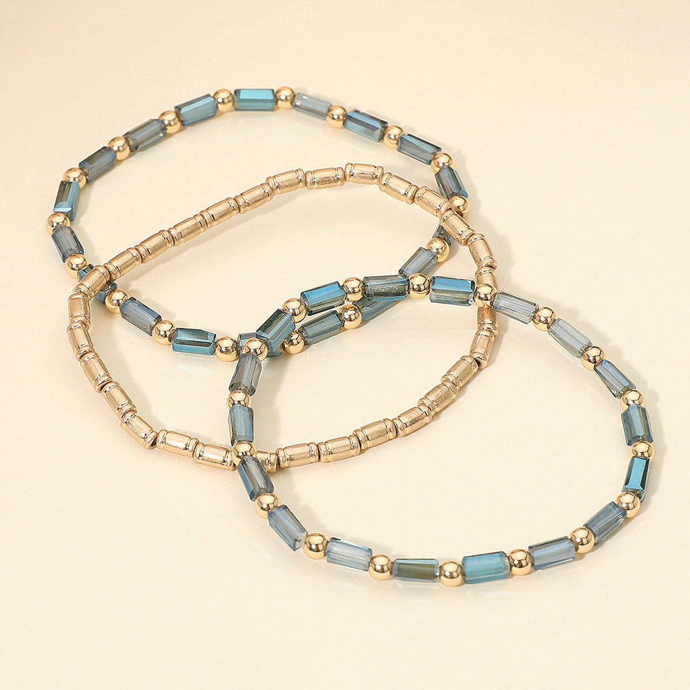 Madeline Love Blue, Hematite 3PCS - Faceted Tube Beaded Stretch Multi Layered Bracelets - extra