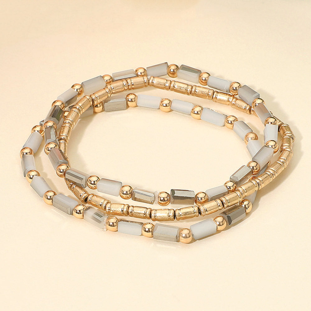 Madeline Love Gray, Light 3PCS - Faceted Tube Beaded Stretch Multi Layered Bracelets - desc