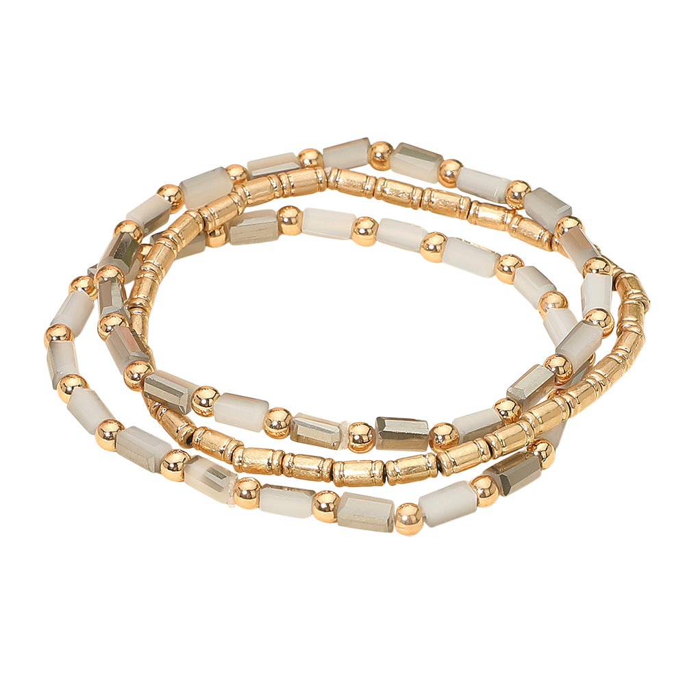Madeline Love Gray, Light 3PCS - Faceted Tube Beaded Stretch Multi Layered Bracelets - extra