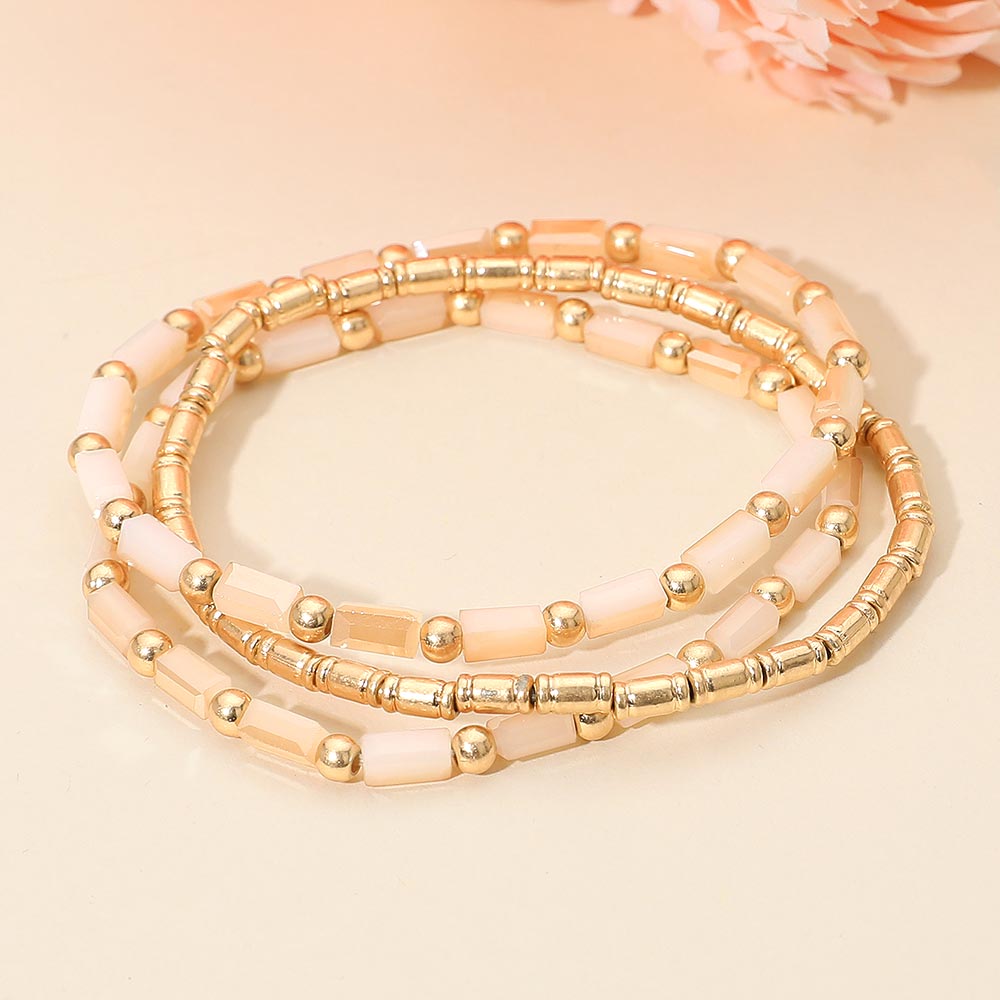 Madeline Love Neutral 3PCS - Faceted Tube Beaded Stretch Multi Layered Bracelets