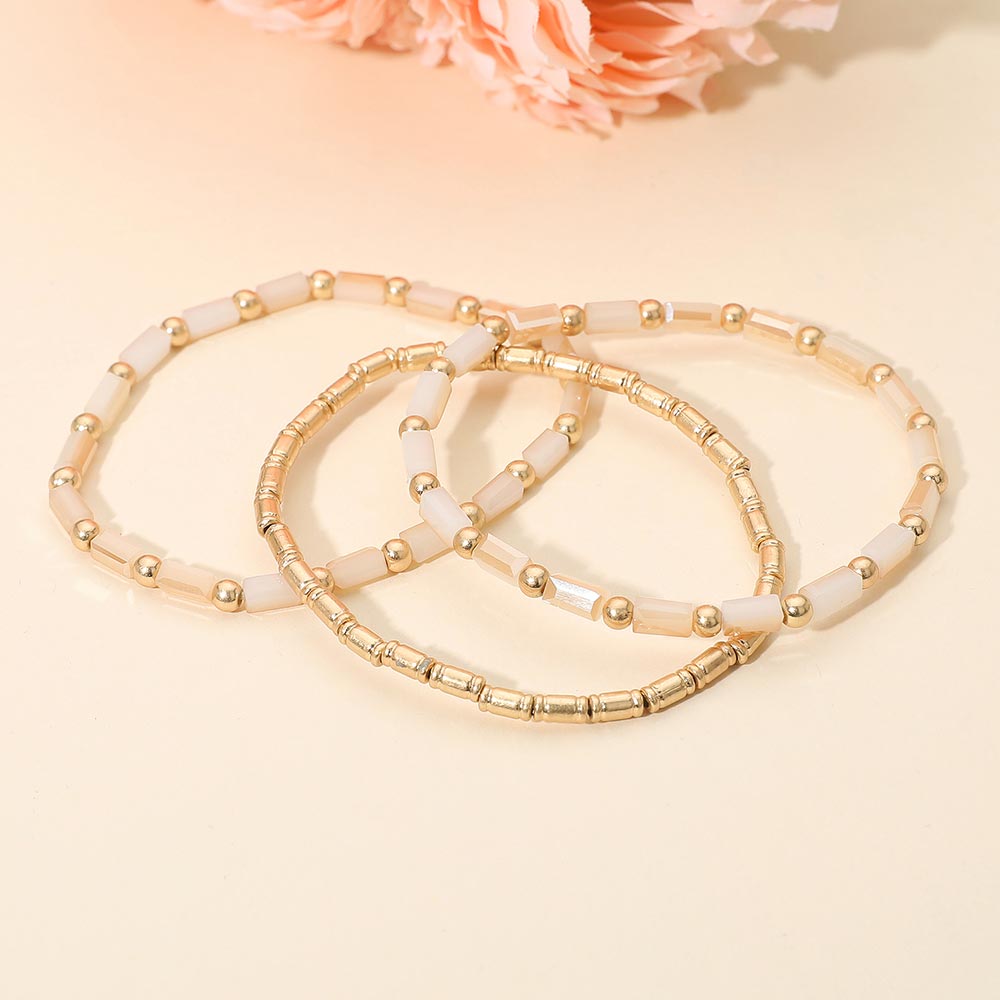 Madeline Love Neutral 3PCS - Faceted Tube Beaded Stretch Multi Layered Bracelets - desc