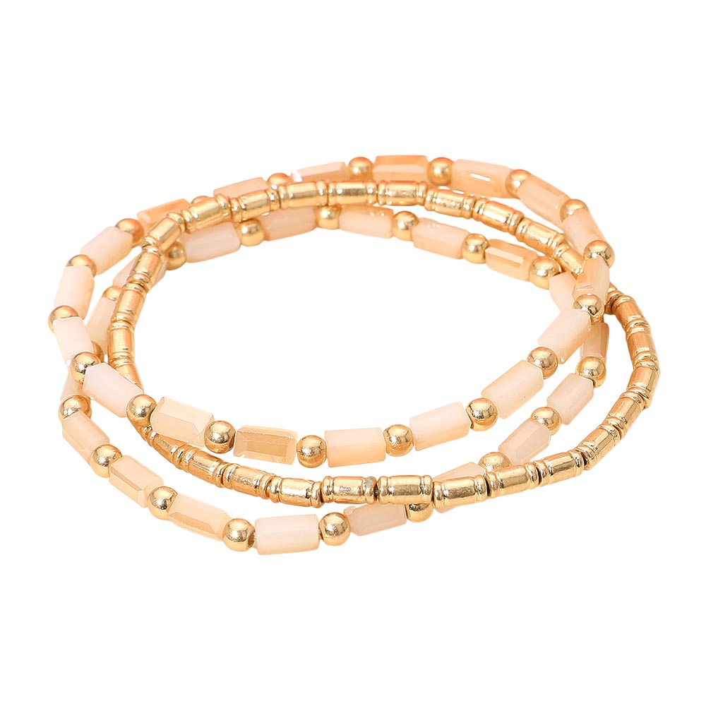 Madeline Love Neutral 3PCS - Faceted Tube Beaded Stretch Multi Layered Bracelets - extra