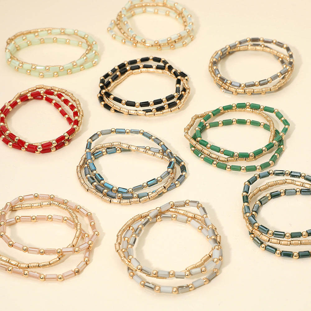 Madeline Love Neutral 3PCS - Faceted Tube Beaded Stretch Multi Layered Bracelets - extra