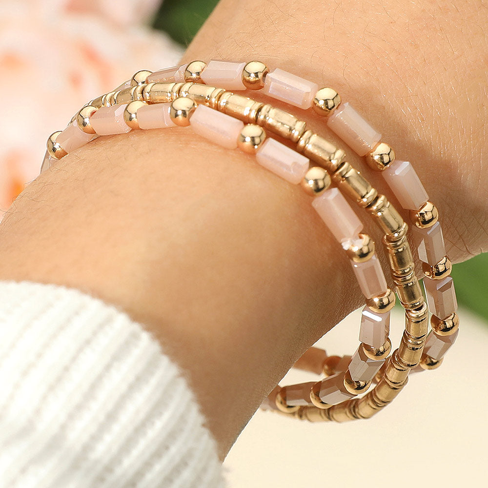 Madeline Love Pink 3PCS - Faceted Tube Beaded Stretch Multi Layered Bracelets
