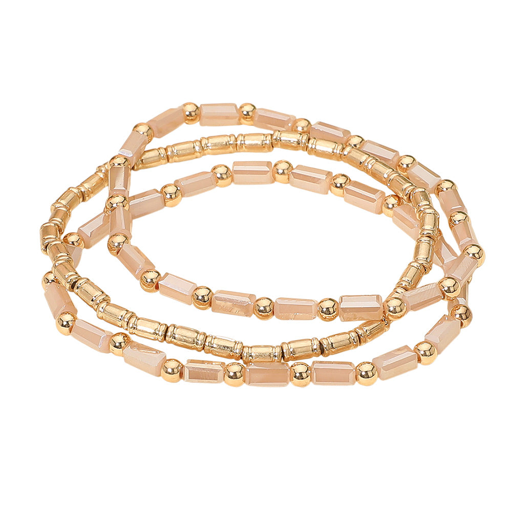 Madeline Love Pink 3PCS - Faceted Tube Beaded Stretch Multi Layered Bracelets - extra