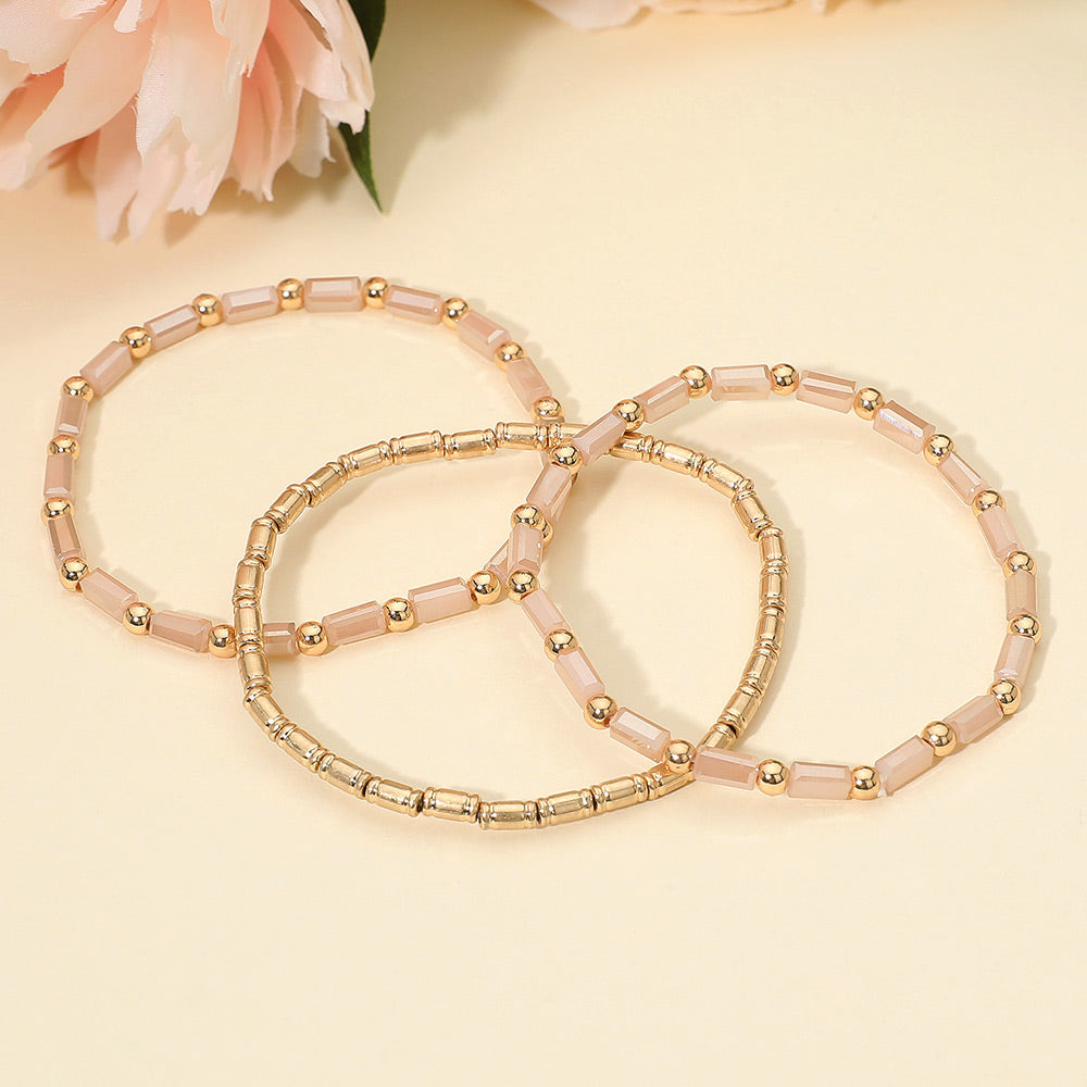 Madeline Love Pink 3PCS - Faceted Tube Beaded Stretch Multi Layered Bracelets - extra