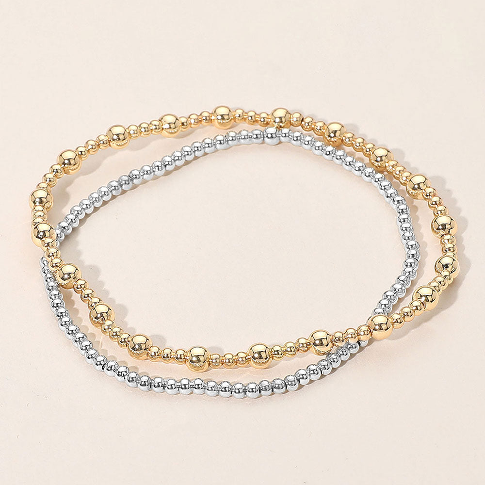 Madeline Love Gold, Silver 2PCS Bubble Beaded Stretch Multi Layered Bracelets