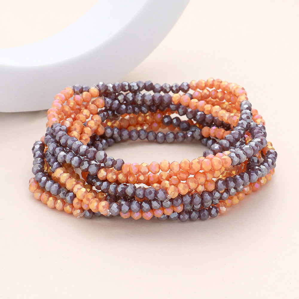 Madeline Love Brown 10PCS - Faceted Beaded Multi Layered Stretch Bracelets