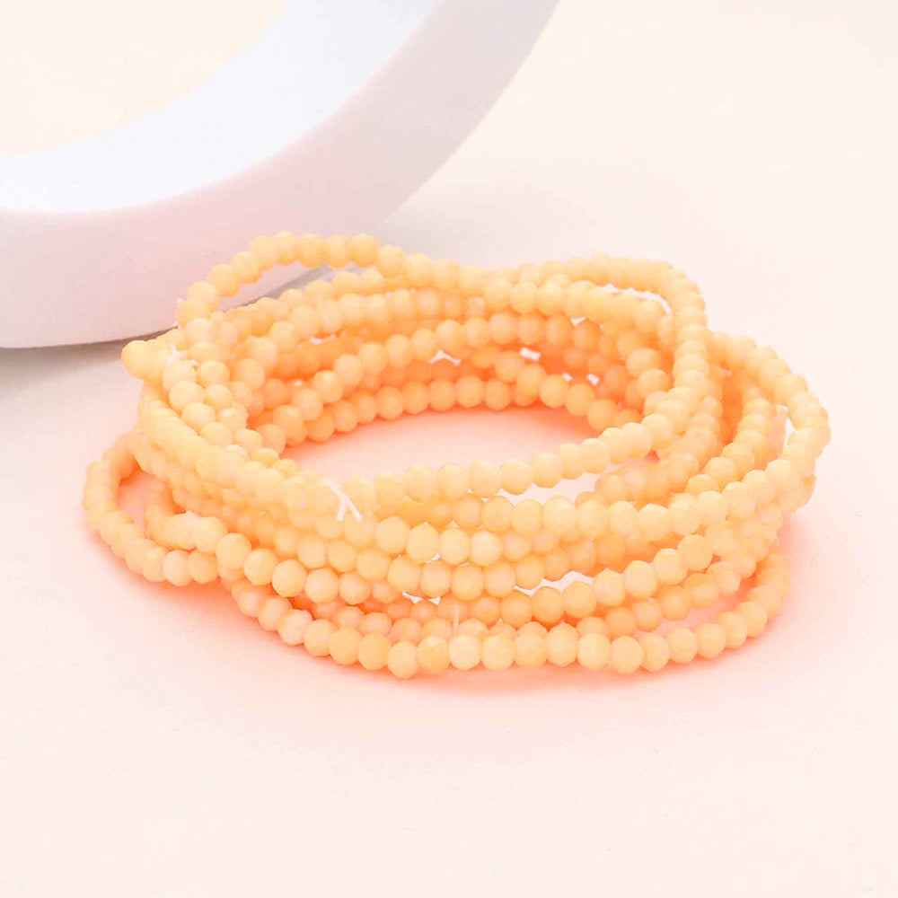 Madeline Love Ivory 10PCS - Faceted Beaded Multi Layered Stretch Bracelets