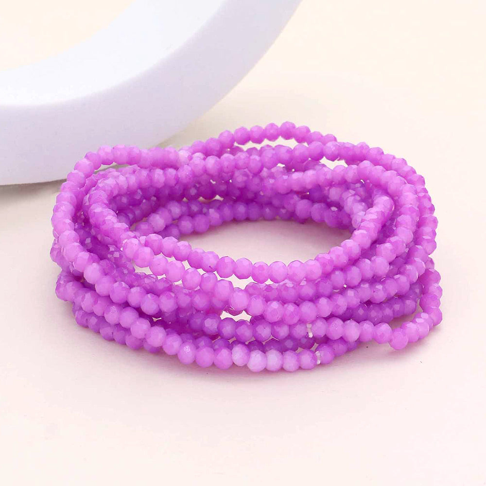 Madeline Love Lavender 10PCS - Faceted Beaded Multi Layered Stretch Bracelets