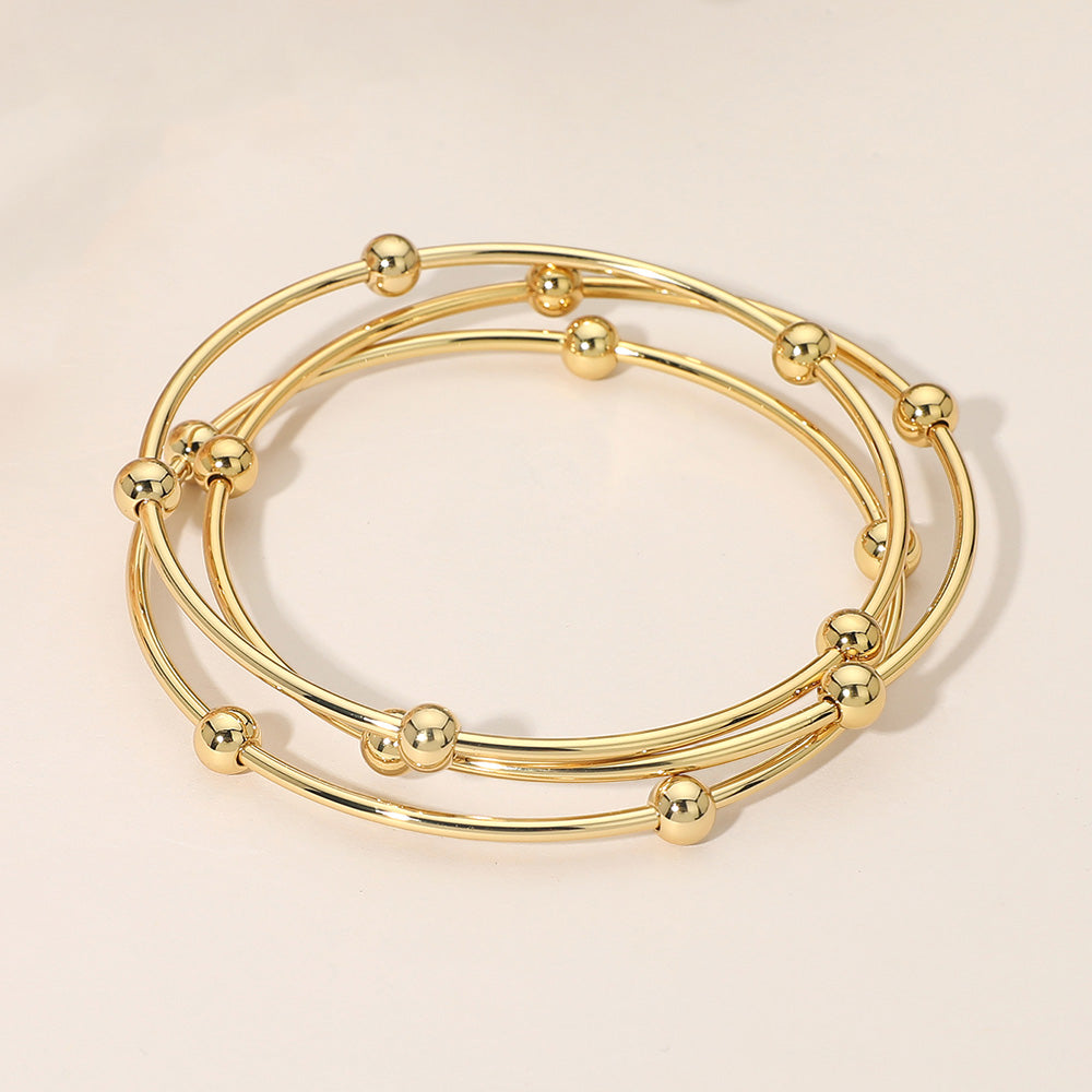 Madeline Love Gold 3PCS Stainless Steel Stackable Beaded Multi Layered Bangle Bracelets