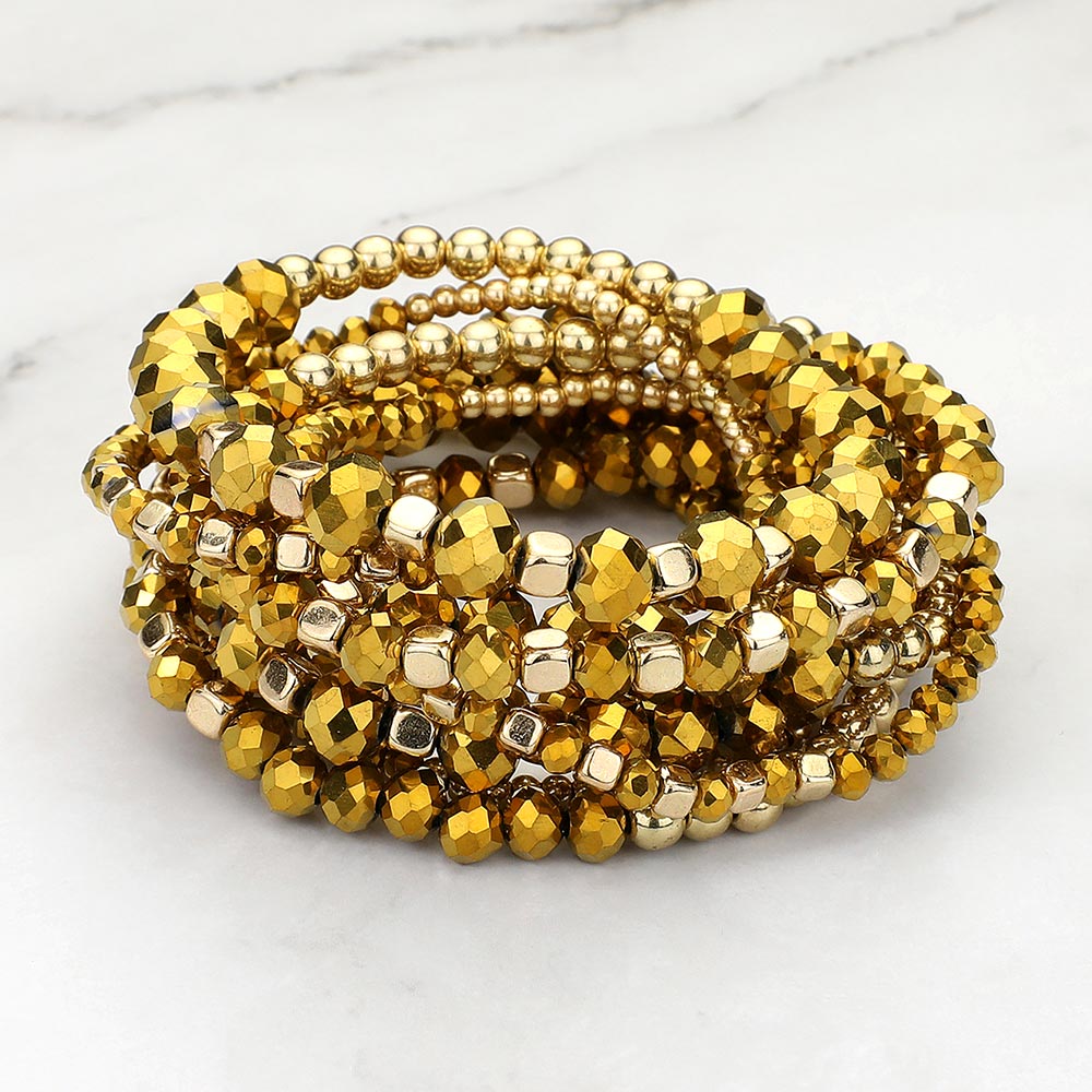 Madeline Love Gold 9PCs - Faceted Beaded Stretch Multi Layered Bracelets