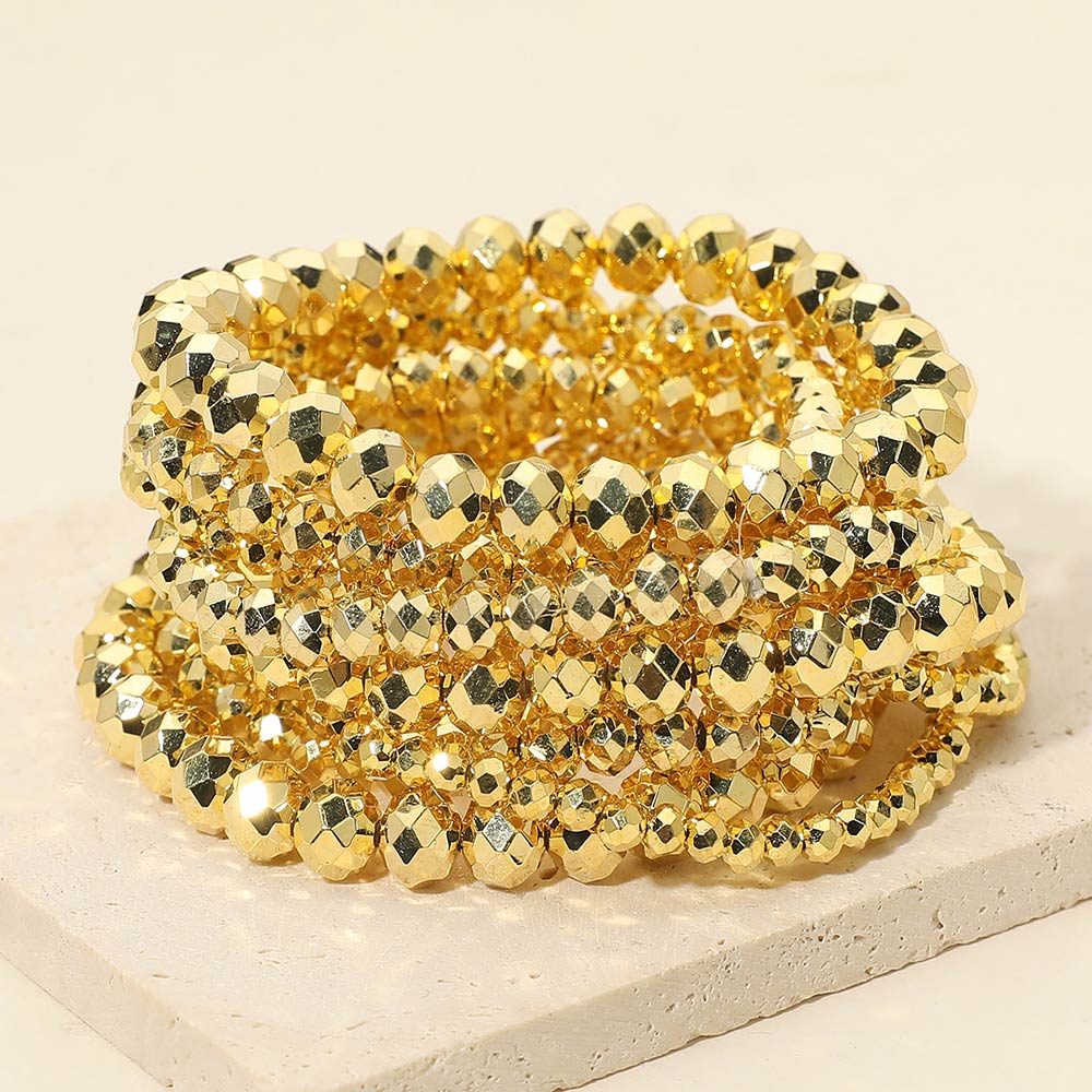 Madeline Love Gold Faceted Beaded Stretch Multi Layered Bracelets
