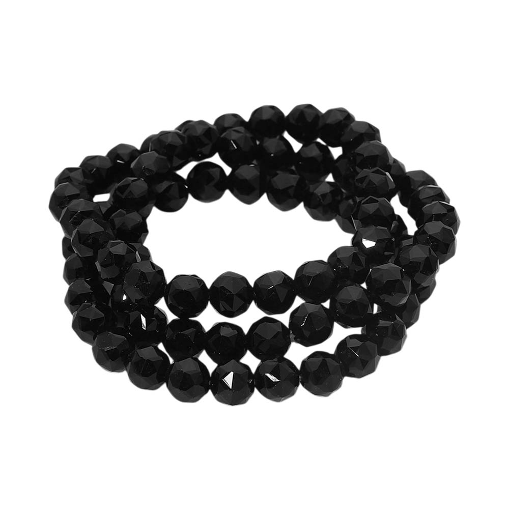 Madeline Love Black 3PCS - Faceted Beaded Stretch Multi Layered Bracelets - desc