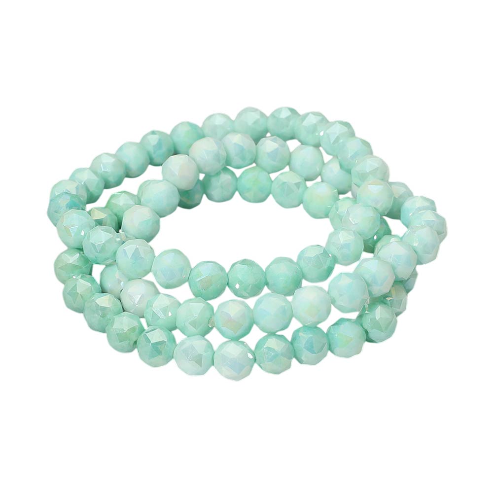 Madeline Love Mint 3PCS - Faceted Beaded Stretch Multi Layered Bracelets - desc