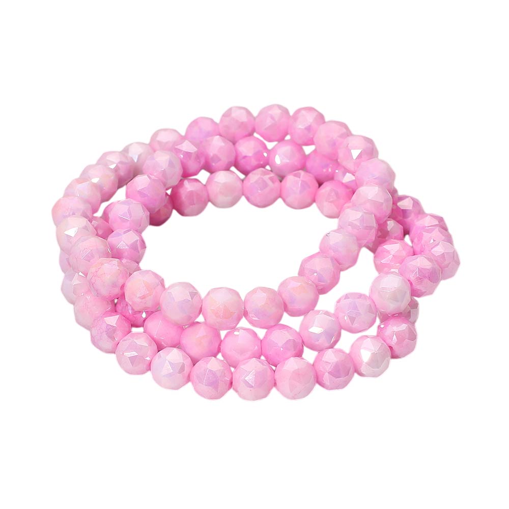 Madeline Love Pink 3PCS - Faceted Beaded Stretch Multi Layered Bracelets - desc
