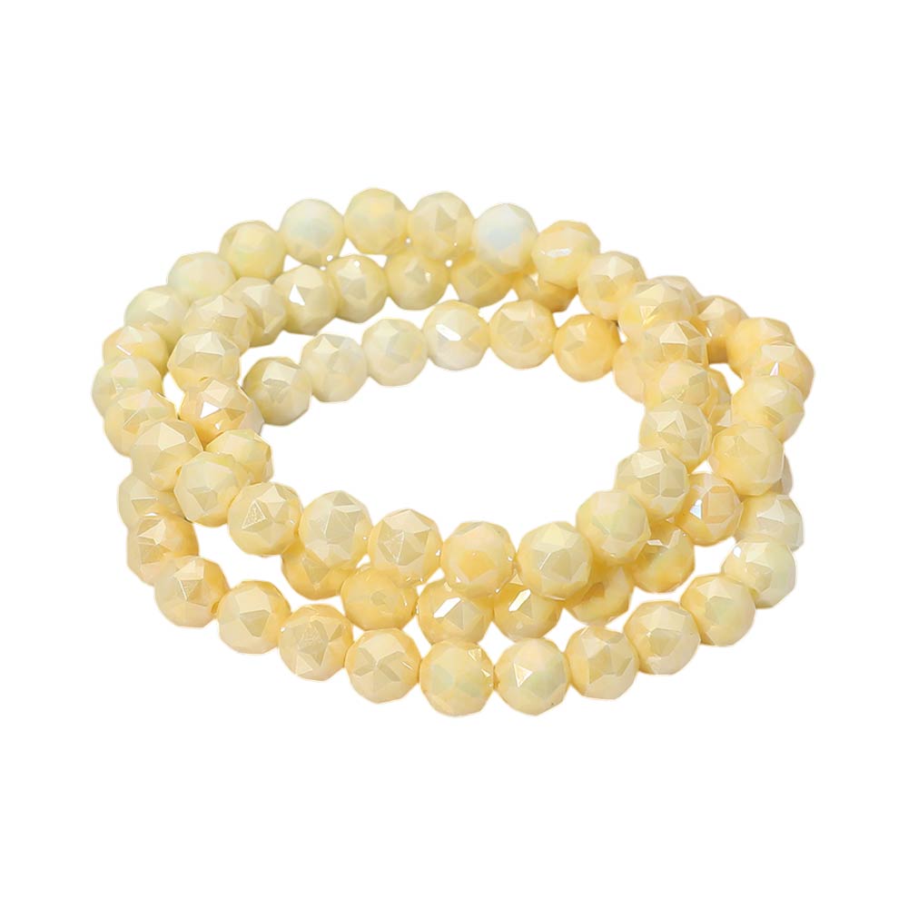 Madeline Love Yellow 3PCS - Faceted Beaded Stretch Multi Layered Bracelets - desc