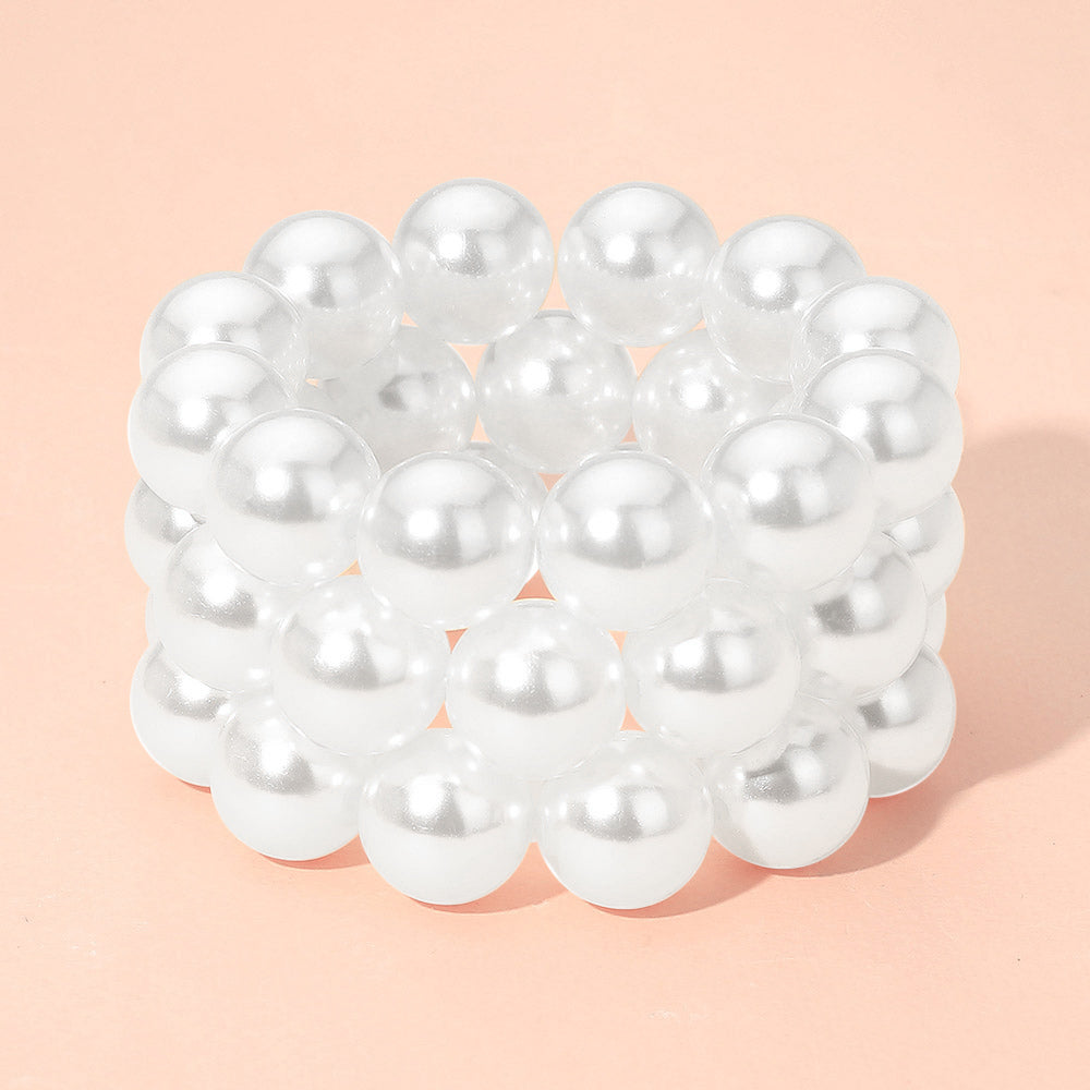 Madeline Love White 3PCS - Chunky Pearl Beaded Stretch Multi Layered Bracelets