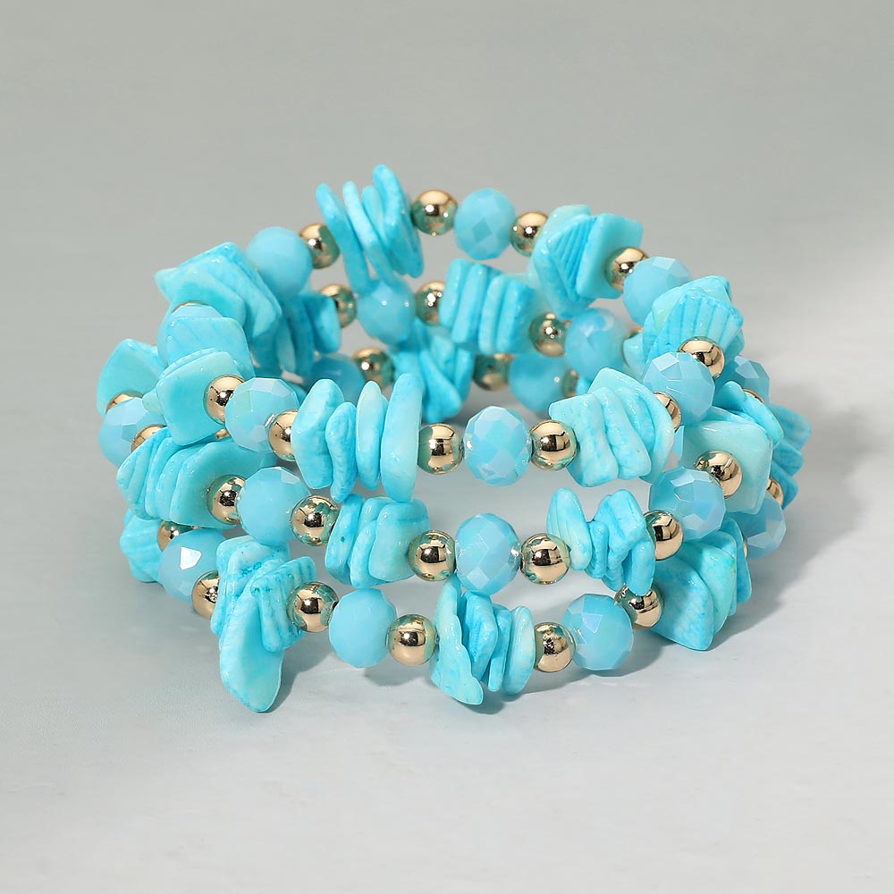 Madeline Love Blue 3PCS - Boho Chip Beaded Stretch Multi Layered Bracelets