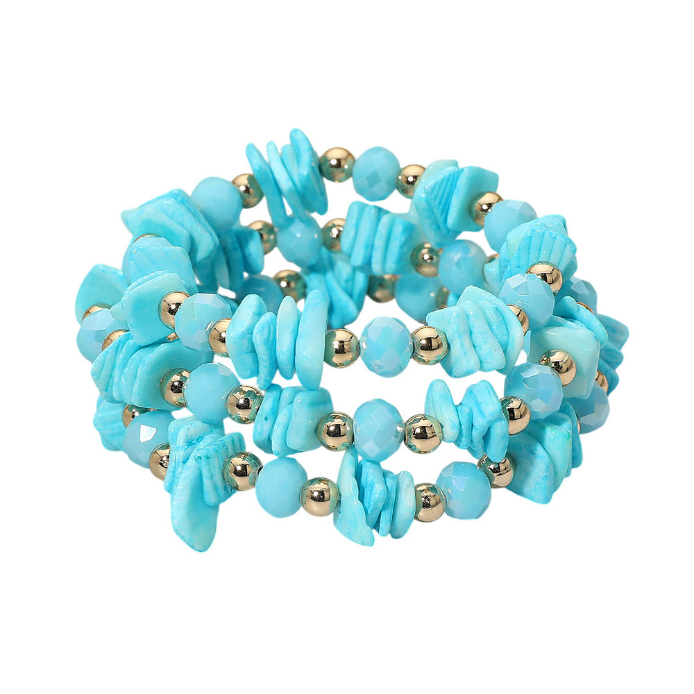Madeline Love Blue 3PCS - Boho Chip Beaded Stretch Multi Layered Bracelets - desc