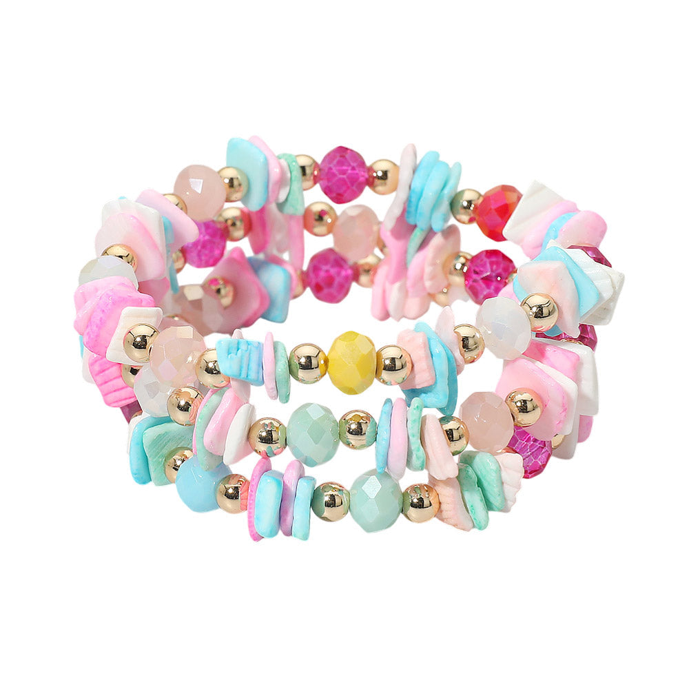 Madeline Love Multi 3PCS - Boho Chip Beaded Stretch Multi Layered Bracelets - desc