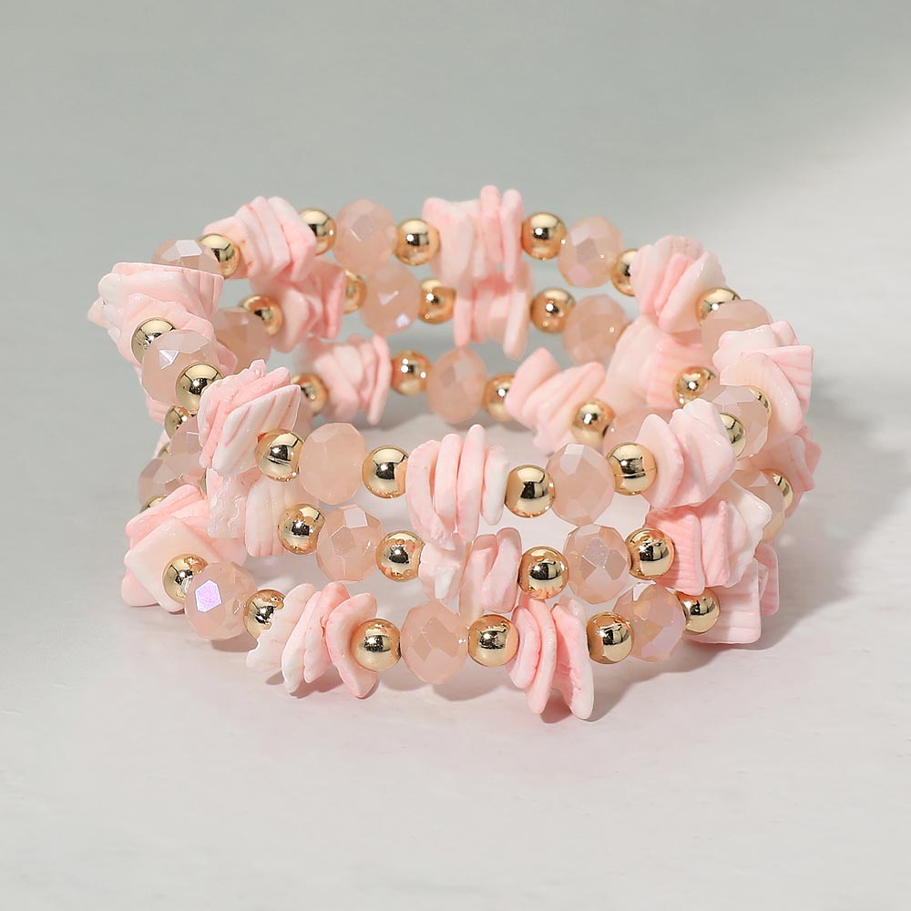 Madeline Love Pink 3PCS - Boho Chip Beaded Stretch Multi Layered Bracelets