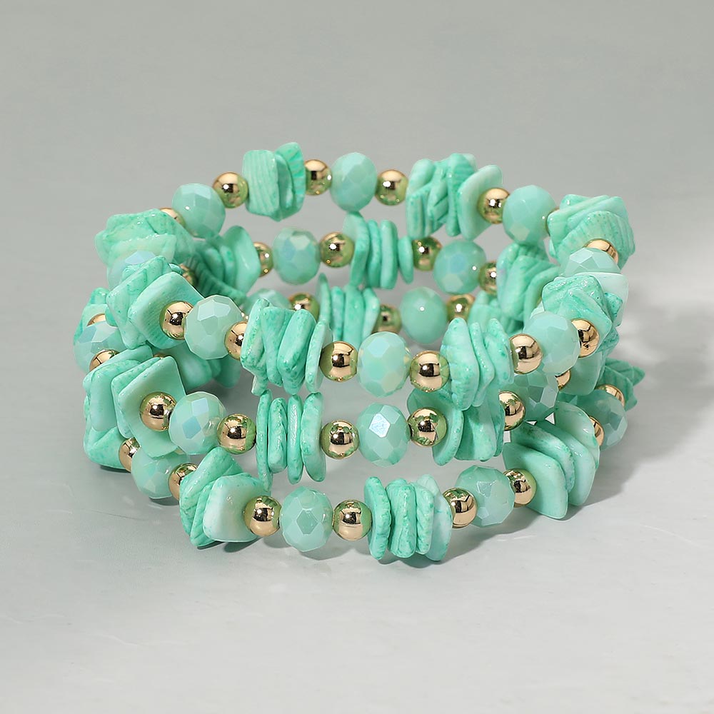 Madeline Love Turquoise 3PCS - Boho Chip Beaded Stretch Multi Layered Bracelets